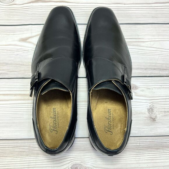 Florsheim Ravello Mens 9.5M Black Leather Monk Strap Dress Shoe Plain Toe Loafer - Picture 8 of 16